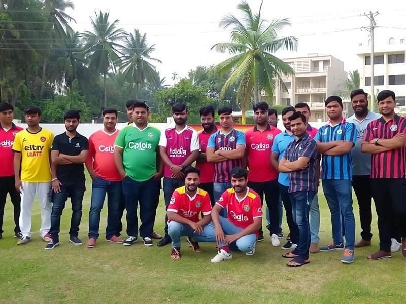 Indian Football League Master community meetup in Kochi with players posing for a group photo wearing team jerseys